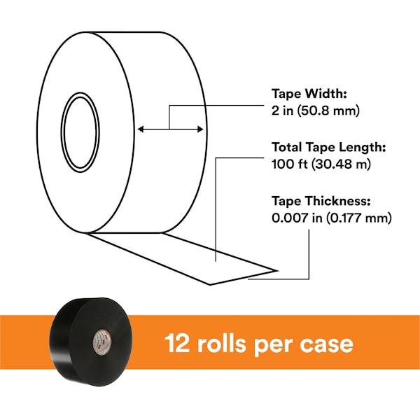 Scotchrap Vinyl Corrosion Protection Tape 51, 2 In X 100 Ft, Unprinted, Black